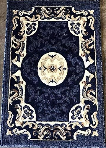 Traditional Door Mat Area Rug Navy Dark Blue Beige Black Americana Design 101 (2 Feet X 3 Feet)
