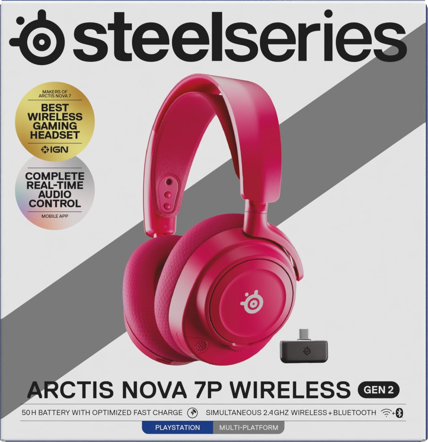 SteelSeries Arctis Nova 7P Wireless Gen 2 do gier -sterowanie aplikacją w czasie rzeczywistym - 50H + -przetworniki magnetyczne z magnesem neodymowym -miks 2,4 GHz/Bluetooth -PS5,PC, Switch 1/2,mobile
