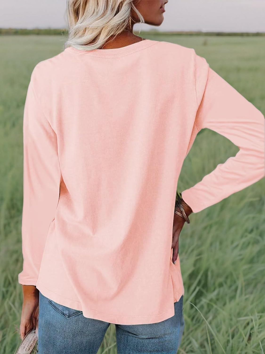 Minetom Women's V Neck Long Sleeve T Shirts Casual Color Block/Solid Tunic Tops Basic Tees - Image 7