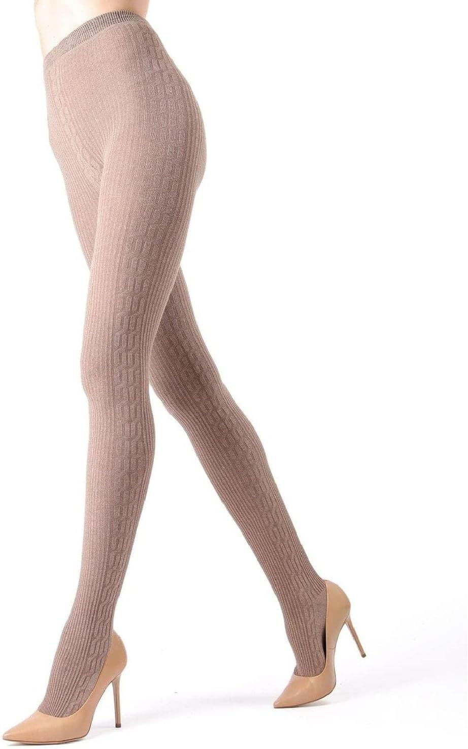MeMoi Portland Side Cable Knit Cotton Tights for Women, Cozy and Warm Sweater Tights - Sizes Small to X-Large