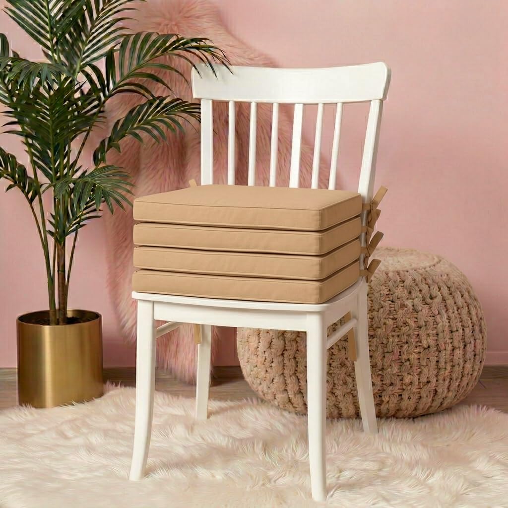 iStyle Mode Waterproof (Set of 4) Chair Cushion Seat Pads Removable Cover Tie On Garden Outdoor Patio - (Pack Of 4) (50x44cm, Mink)