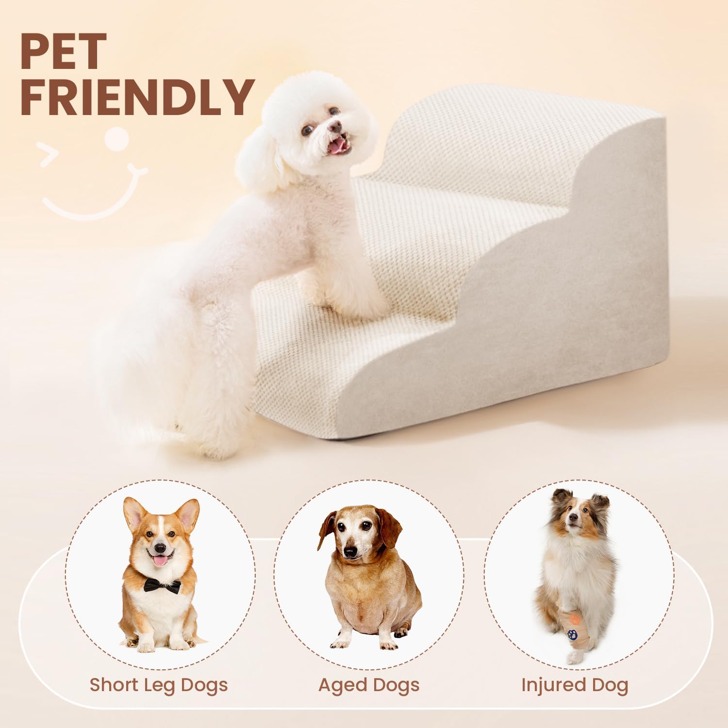 Dog Stairs for Small Dogs, High Density Foam Dog Steps, Extra Wide Non-Slip Pet Ramp for High Beds Or Couch, Soft Doggie Ladder for Dogs Injured, Older Pets, Small Cats