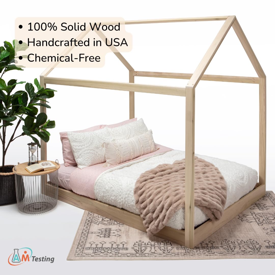 Montessori House Bed, Handcrafted Poplar Wood, With or Without Legs, Assembly Required (Queen, Queen House Bed Without Legs)