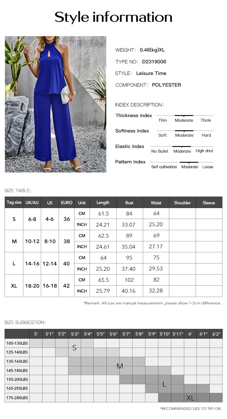 Co ORD Zestawy Damskie Spodnie I Top, Czarny Halterneck Paski Bez Pleców Seksowna Kamizelka Bez Rękawów Koszulka Casual Spodnie Z Szerokimi Nogami Moda Salon Wyjście Zestawy Odzieży