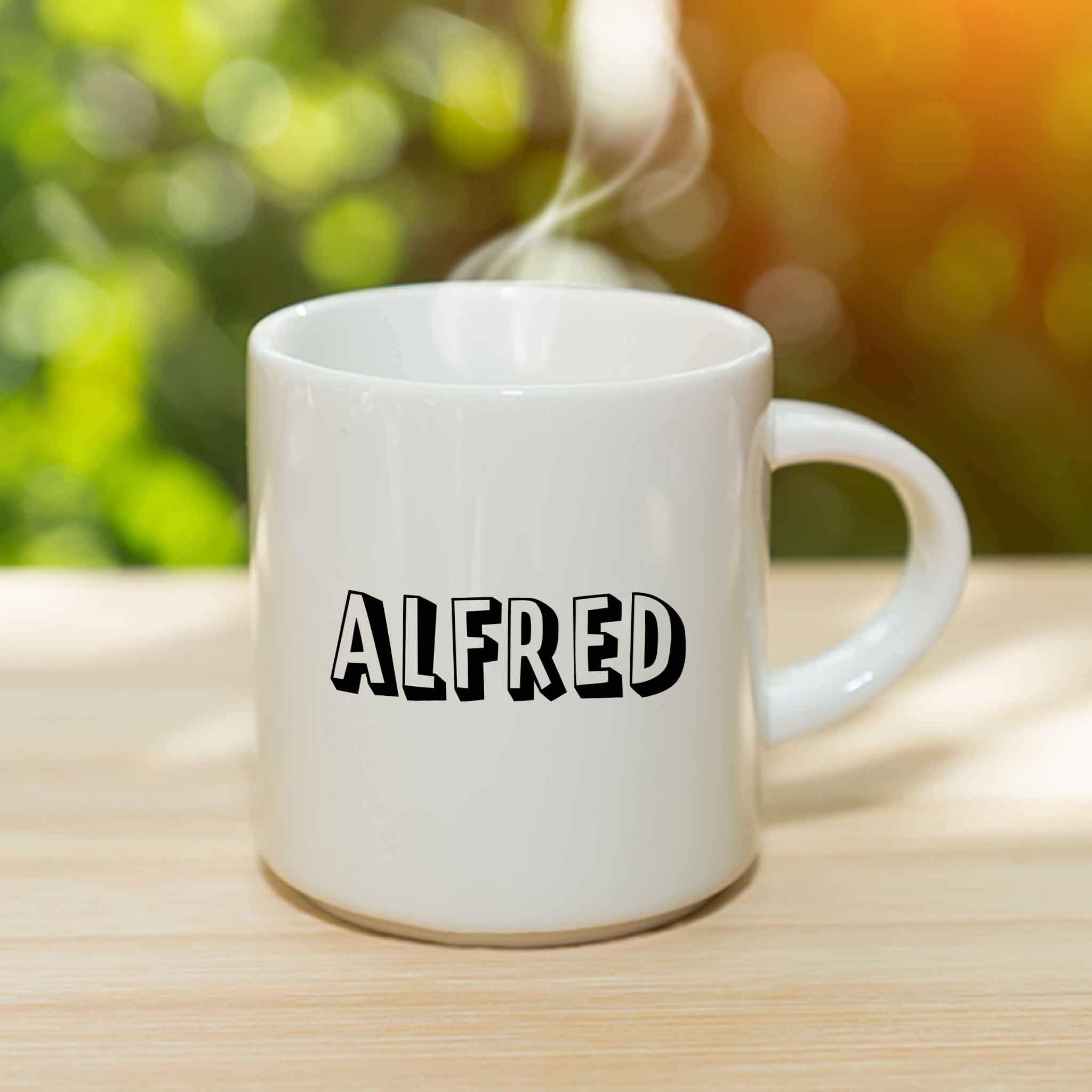 Amazon.com: Alfred Coffee Mug - Personalized Ceramic Cup with Name, Custom  Mug, Customized Birthday/Christmas Gift, Holiday Present, Block Text, 11 Oz  : Home & Kitchen