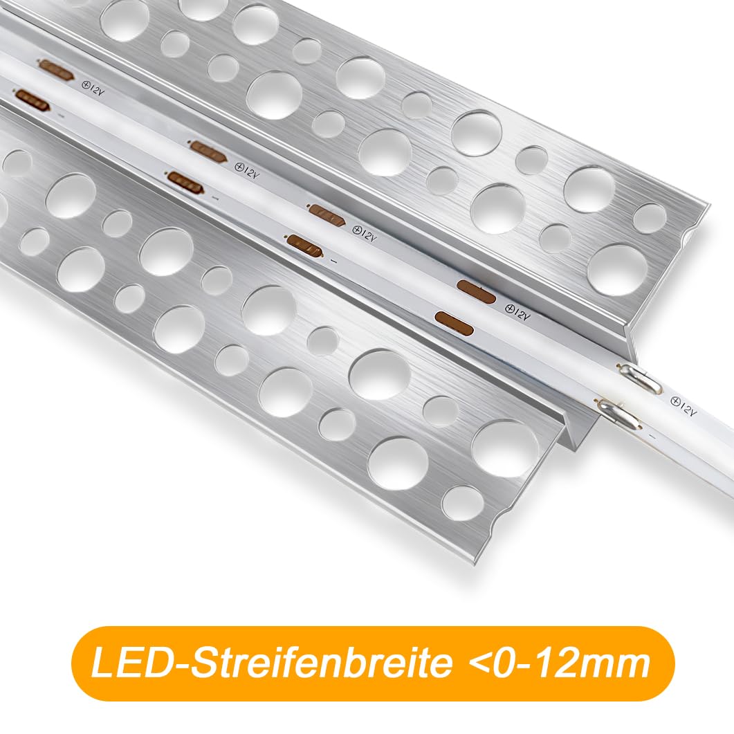LEDLightsWorld Putzbares Aluminium LED profil für 12 mm LED Streifen, 4er Set 3,3 ft/1 m mit Milchiger Abdeckung, Einbau Trockenbauprofil für Decke und Wand