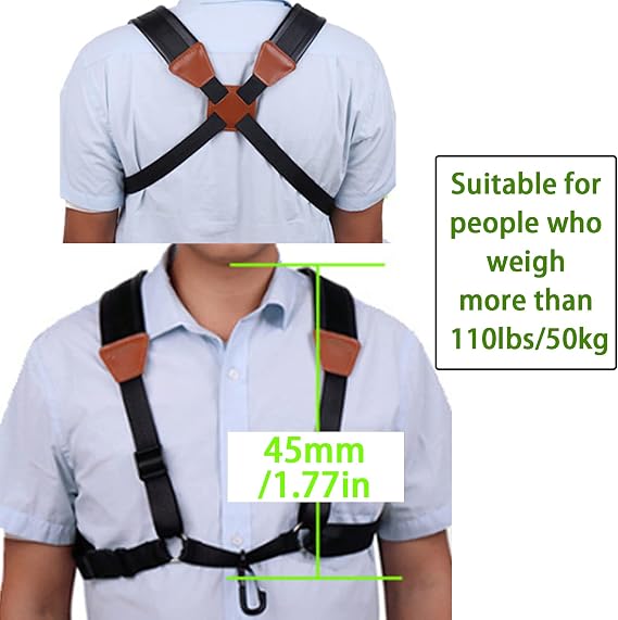 Saxophone Harness Strap, Adjustable Padded Shoulder & Chest Sax Strap with Metal Hook, Ergonomic Comfort Design Reduces Neck Stress, Universal for Alto Tenor Baritone Soprano Saxophone
