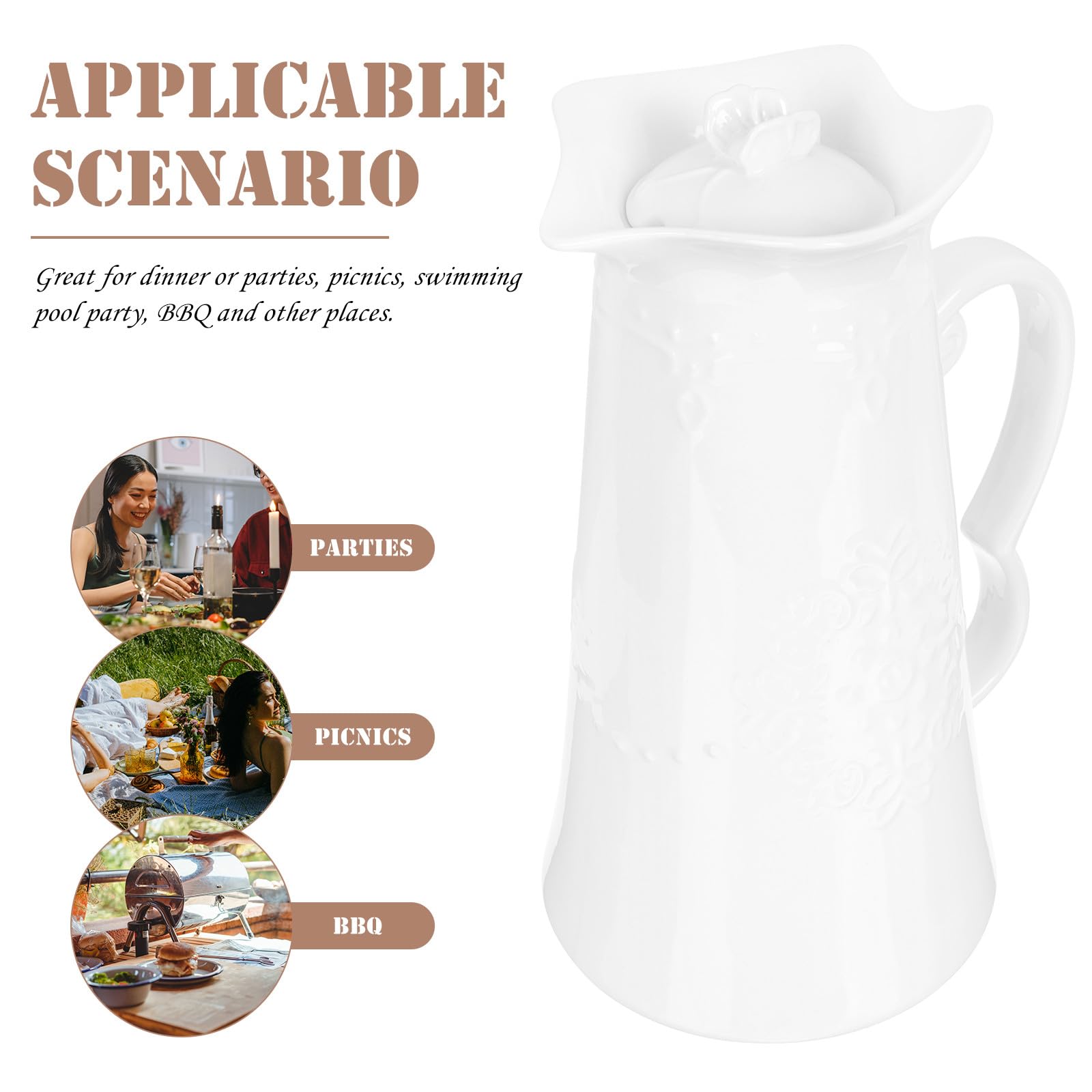 Pichet à Boissons Décoratif en Céramique Blanche 1,5 L Résistant aux Hautes Températures Carafe de Refroidissement pour Jus, Thé Glacé et Eau Froide Usage Familial et Réceptions