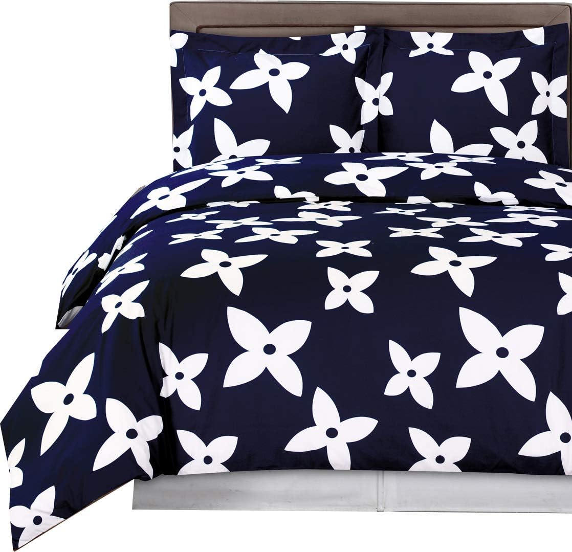Royal Tradition Desiree 250-Thread-Count 100-Percent Cotton King/California King Reversible Duvet Cover Set, Navy