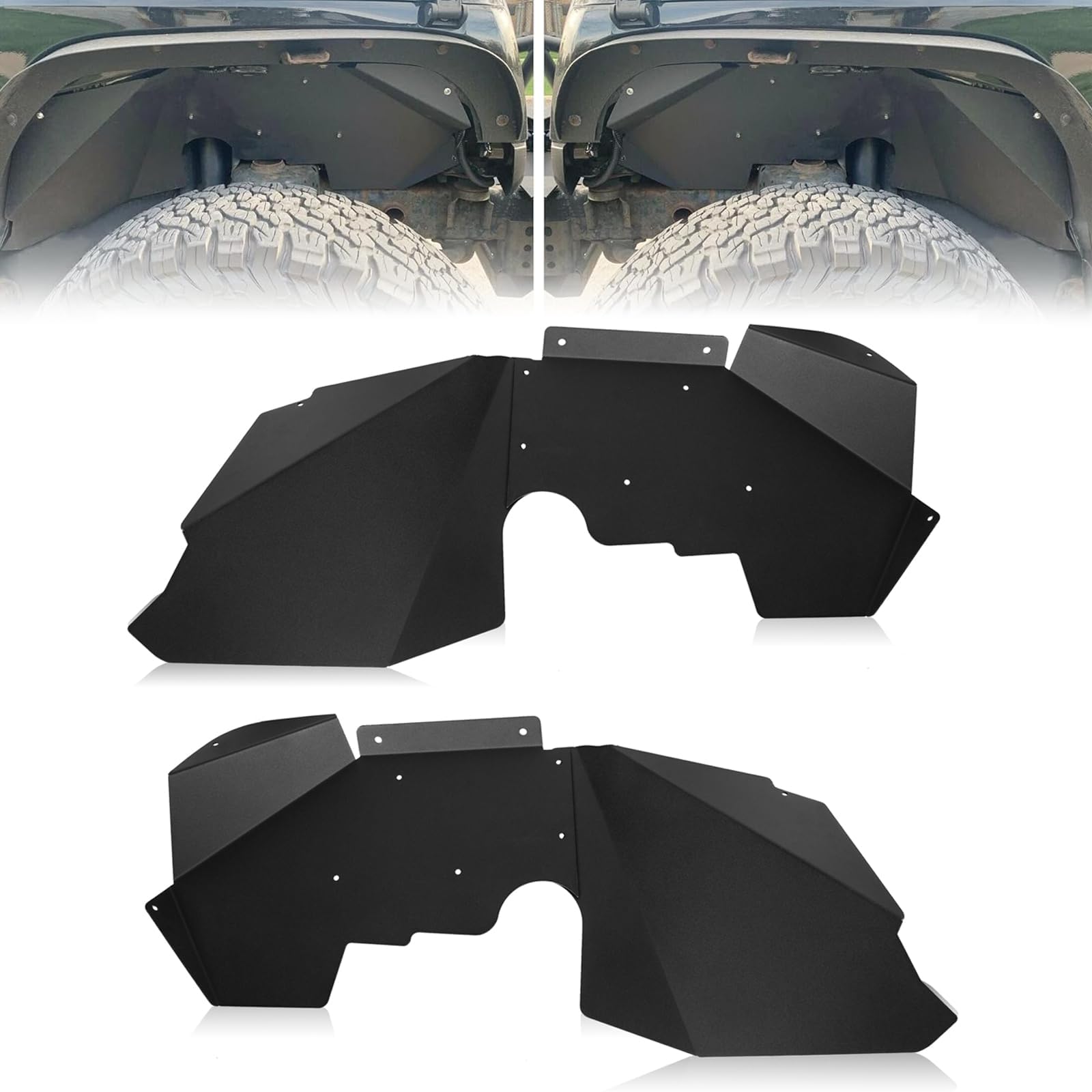 Kojem Front Inner Fender Liners Wheel Well Cover Compatible with 2007-2019 Jeep Wrangler JK JKU 4WD 2 Door & 4 Door - Solid Aluminum Splash Guards Flare Bolt-on Style