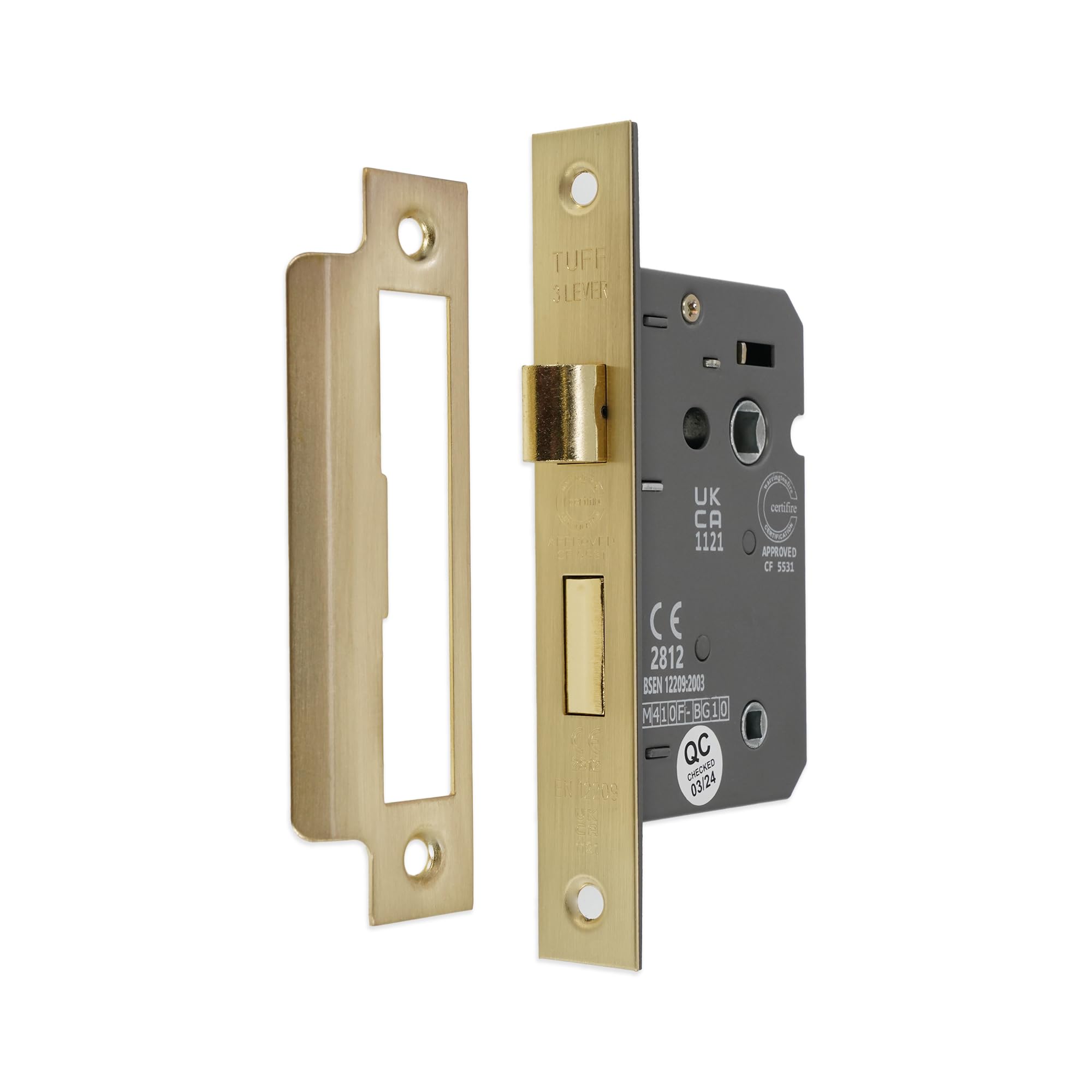 Infinity Decor CE Approved 3 Lever Satin Brass 2.5” Bathroom Lock Security Door Latch for Internal and External Doors