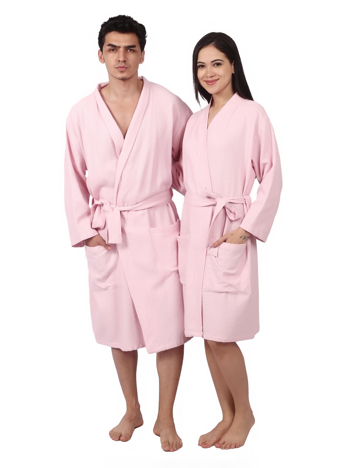 Feather Drape Women's Waffle Bathrobe – 100% Cotton, Lightweight & Absorbent, Spa Robe, Hotel & Lounge Robe
