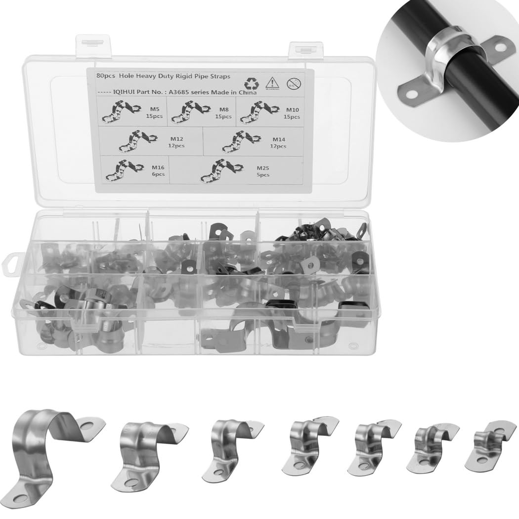 Colliers de serrage pour tuyaux, lot de 80 attaches en U M5 8 10 12 14 16 25, acier inoxydable 304, brides et clips pour fixation de conduites d'eau, d'huile et de gaz