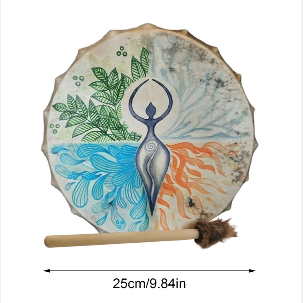 LIOONS Tambour de chaman Fait à la Main Tambour à Main Rond de 9,8 Pouces pour la réflexion et la méditation Tambour éthéré et Tambour Adulte