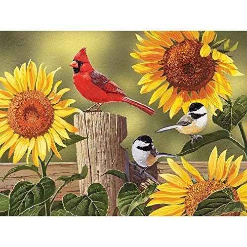 Bits and Pieces500 Piece Jigsaw Puzzle for Adults - Sunflower And Songbirds - 500 Cardinal Jigsaw by Artist William Vanderdasson