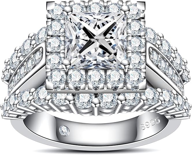 Anello da Donna-Anello con Diamante Moissanite-con Certificazione GRA, Argento Sterling 925, Placcatura in oro Bianco 18 Carati, Purezza D+ VVS1, Finitura al Plasma. Adatto per:Matrimoni