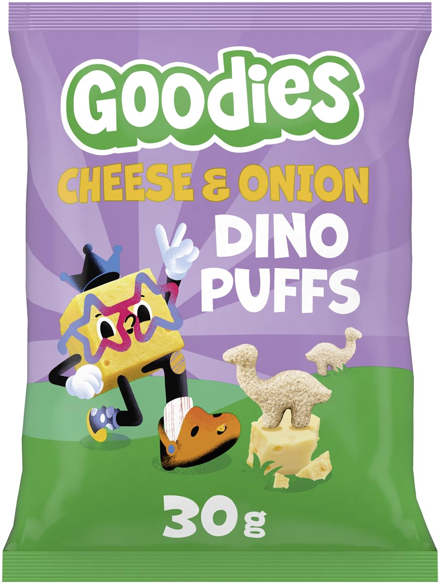 Dino Puff Snack para Niños Queso y Cebolla Horneado con Trigo Integral y Queso Cheddar 30g