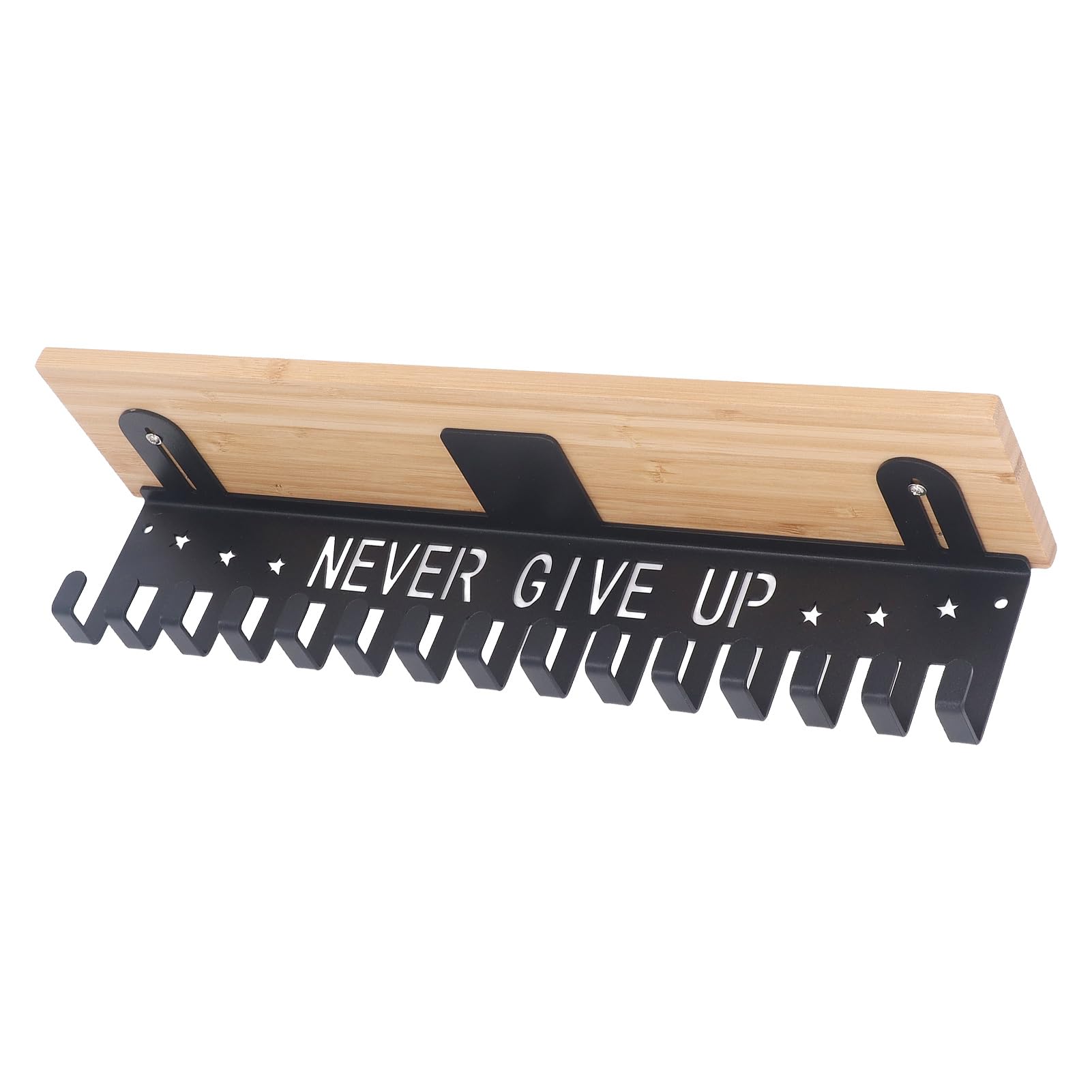 F&Y Estante de madera y metal para trofeos con colgador de medallas, organizador de premios montado en la pared para deportes, correr, fútbol, gimnasia, ideal para mostrar logros