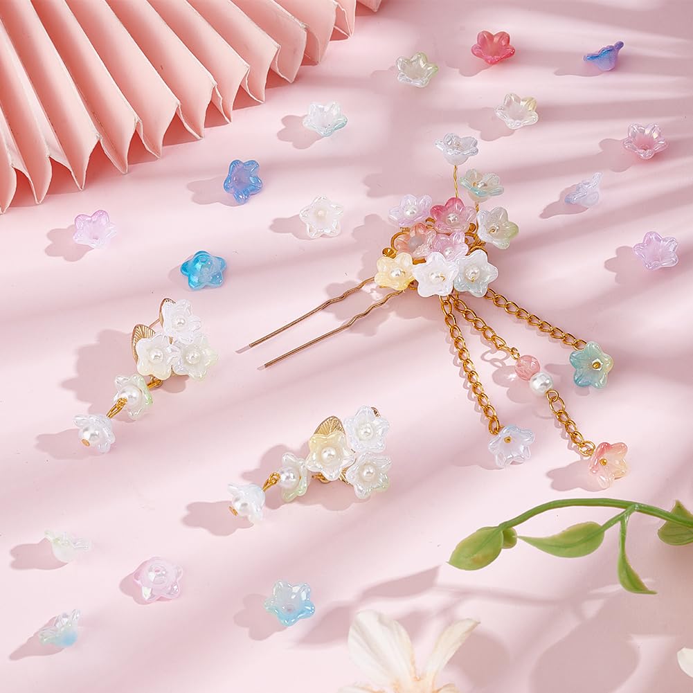 PH PandaHall 20pcs Trumpet Flower Beads, 11x8mm Golden Alloy 5-Petal Floral Beads With Pink Enamel Caps For DIY Earrings & Necklaces