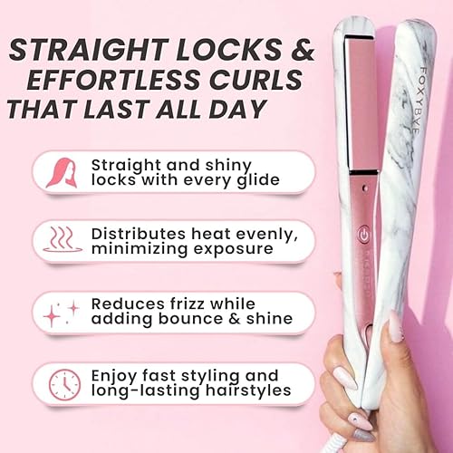 Miniatura 2 de FoxyBae Plancha de pelo de plancha plana  Sleek & Slay Plancha de cerámica de 1.75 pulgadas de ancho  Plancha de pelo profesional portátil de doble