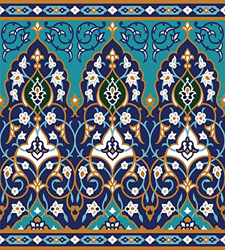 Moroccan Tablecloth, Inspired Abstract Aged Middle Age Renaissance Print, Elastic Edge, Can Wipe Indoor/Outdoor Dining Table Cover, Fit For 40"X40" Square Table Navy Blue #TOP5