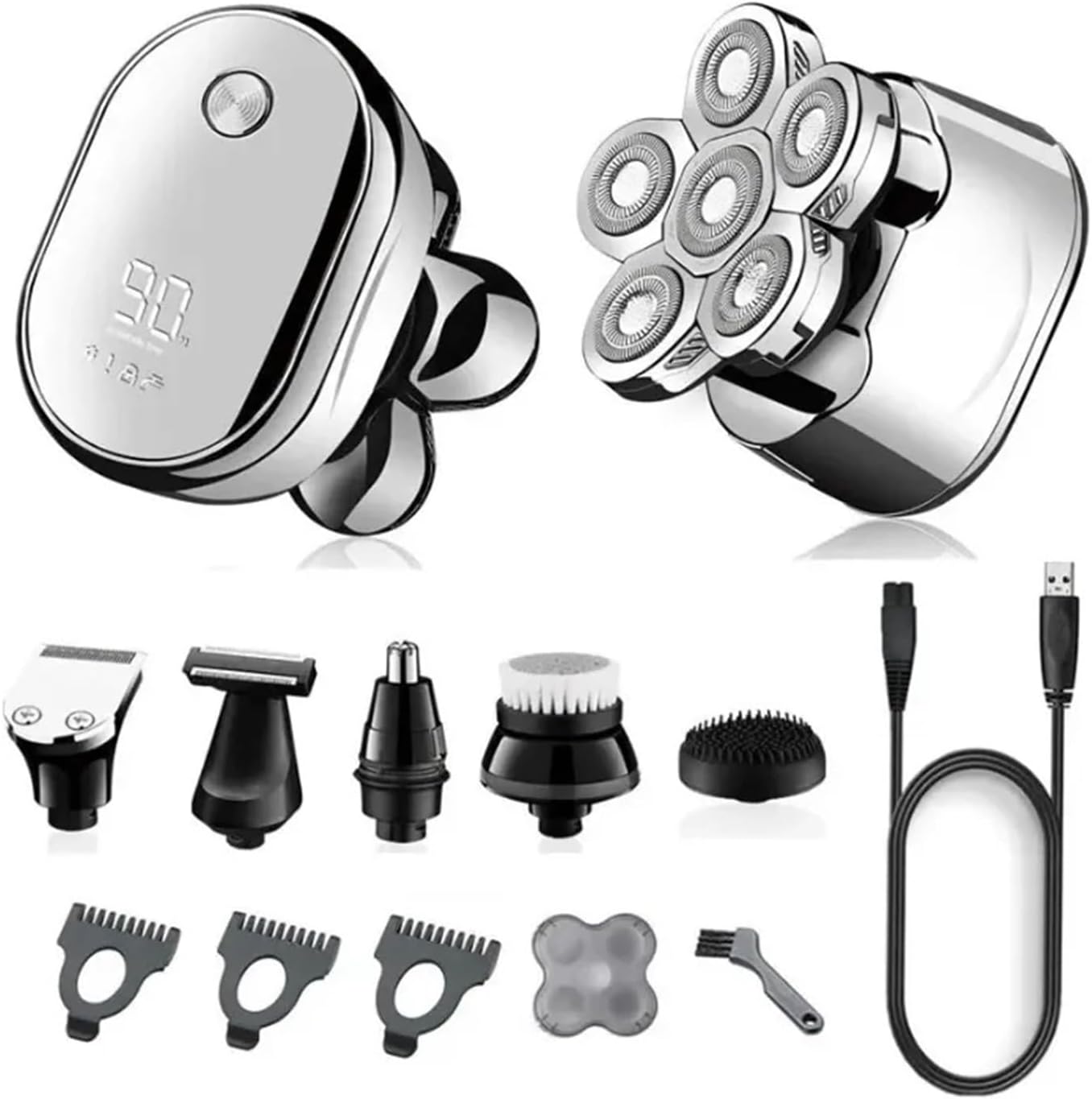 5-in-1 Multi Grooming Kit For Men - Digital Display Electric Shaver, Beard Hair Trimmer, Wet Dry Facial & Body Shaving Machine, Rechargeable Cordless Razor