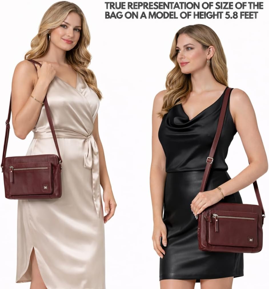 Leather Crossbody Bags for Women Small Soft Genuine Pebbled Sling Shoulder Handbag Crossover Purse with Full Adjustable Strap (Burgundy Nappa)