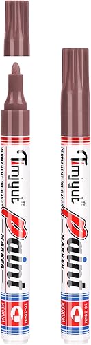 Miniatura 1 de TIMJYUT Bolígrafos de pintura marrón, 2 bolígrafos de pintura permanente, punta media, a base de aceite, impermeables y de secado rápido, nunca se