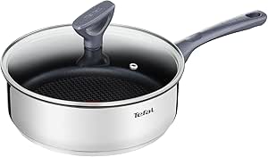 Tefal Daily Cook - Cazo de 24 cm + Tapa, Apto inducción, antiadherente, revestimiento titanio, Thermo-signal, apto lavavajillas y horno, acero inoxidable