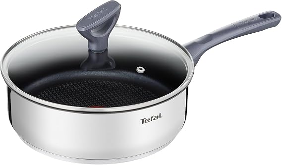 Tefal Daily Cook - Cazo de 24 cm + Tapa, Apto inducción, antiadherente, revestimiento titanio, Thermo-signal, apto lavavajillas y horno, acero inoxidable