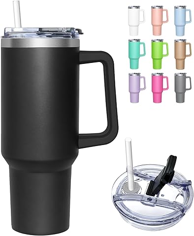 Taza de Cafe con Tapa 2 en 1, 1180 ml Taza Termo Cafe Para Llevar, Vaso Termico con Tapa y Pajita, Travel Mug de Acero Inoxidable con Asa