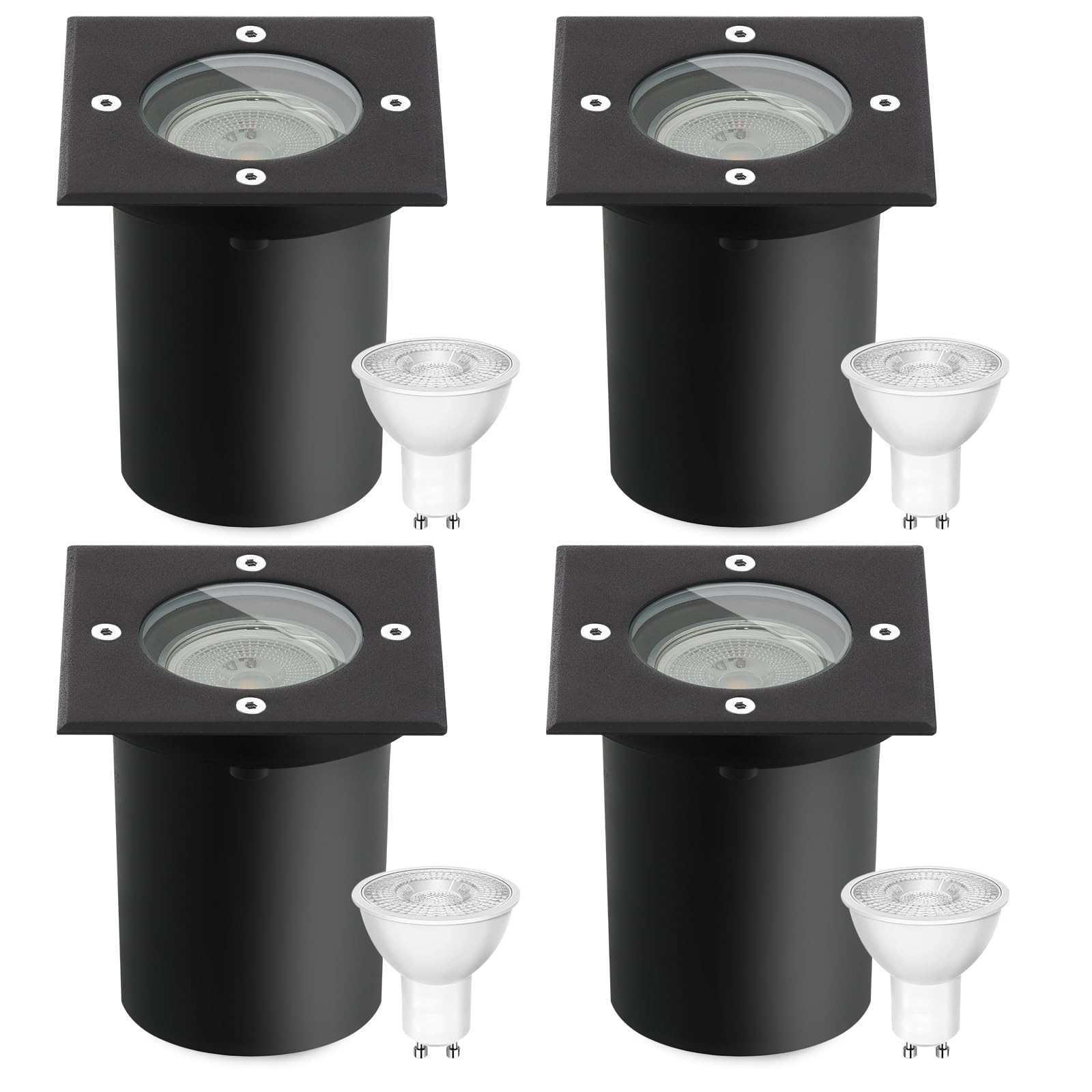 4pcs Faretti Led Esterno per Gu10 3w 230v Bianco Caldo 3000k, IP67 Impermeabile Segnapasso Led Esterno, Segnapassi led esterno per Esterni, Giardino, Terrazza, Cortile, Passerella