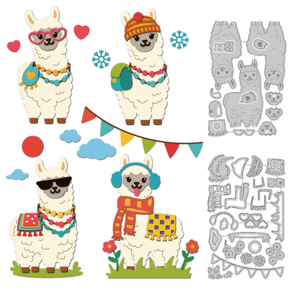 DELORIGIN Cute Alpaca Cutting Dies Card Making Die Stencil Carbon Steel Die Cuts Card Scrapbooking Embossing Template Dies for Greeting Cards Craft Paper Album Birthday Invitation Decor