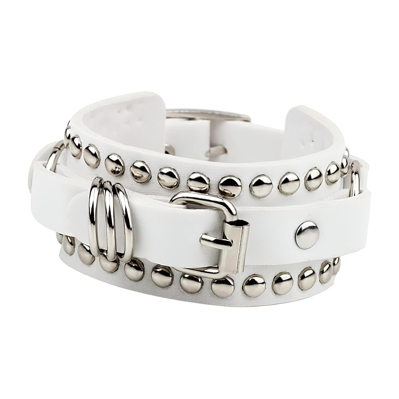 RVM Jewels White PU Leather Bracelet Punk Bracelet Adjustable Goth Cuff Bracelet Gothic Rivet Buckle Wristband for Men Women (B0D9F7FV1F) Amazon Price History, Amazon Price Tracker