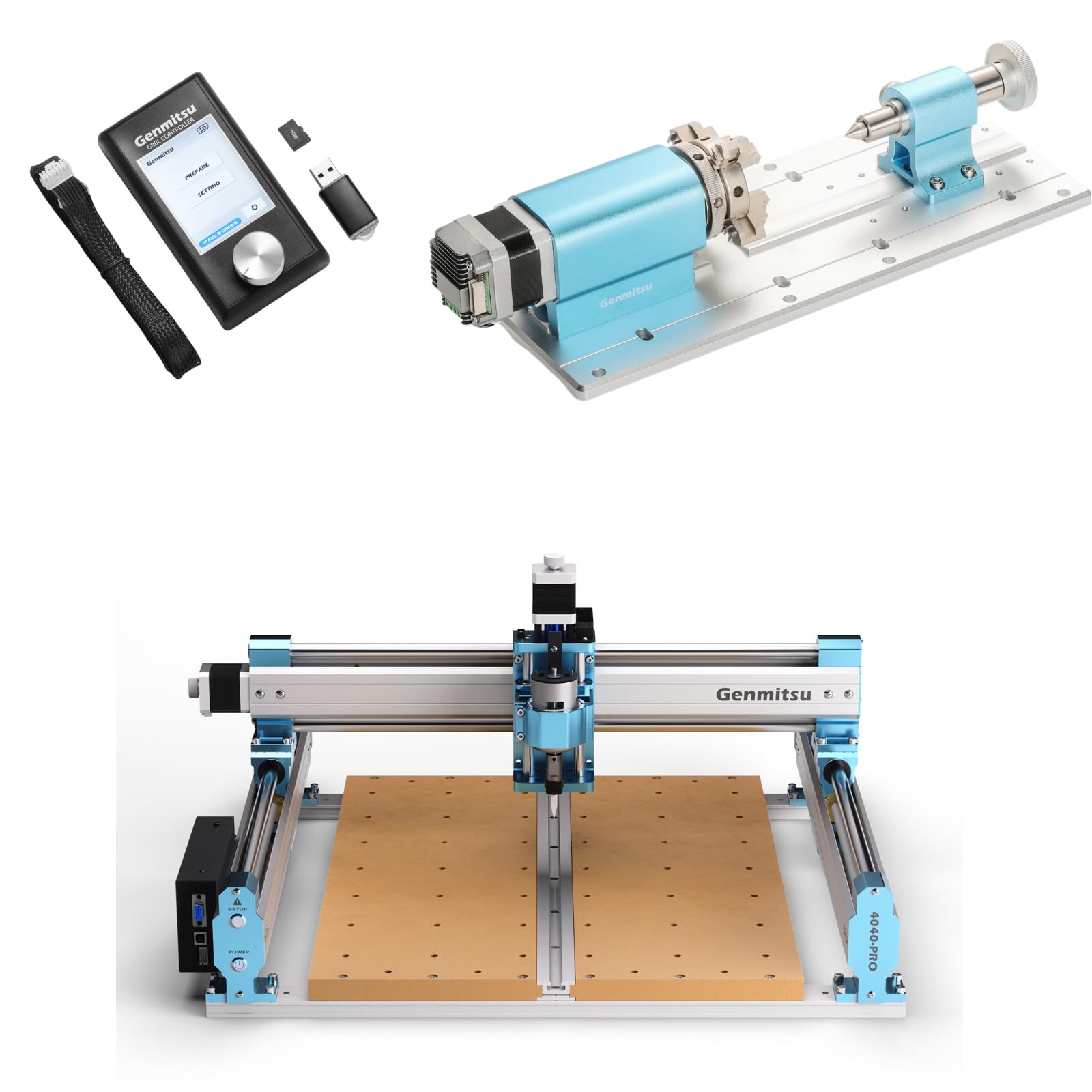 Genmitsu 4040-PRO CNC Machine with 4th Axis Rotary Module Kit and