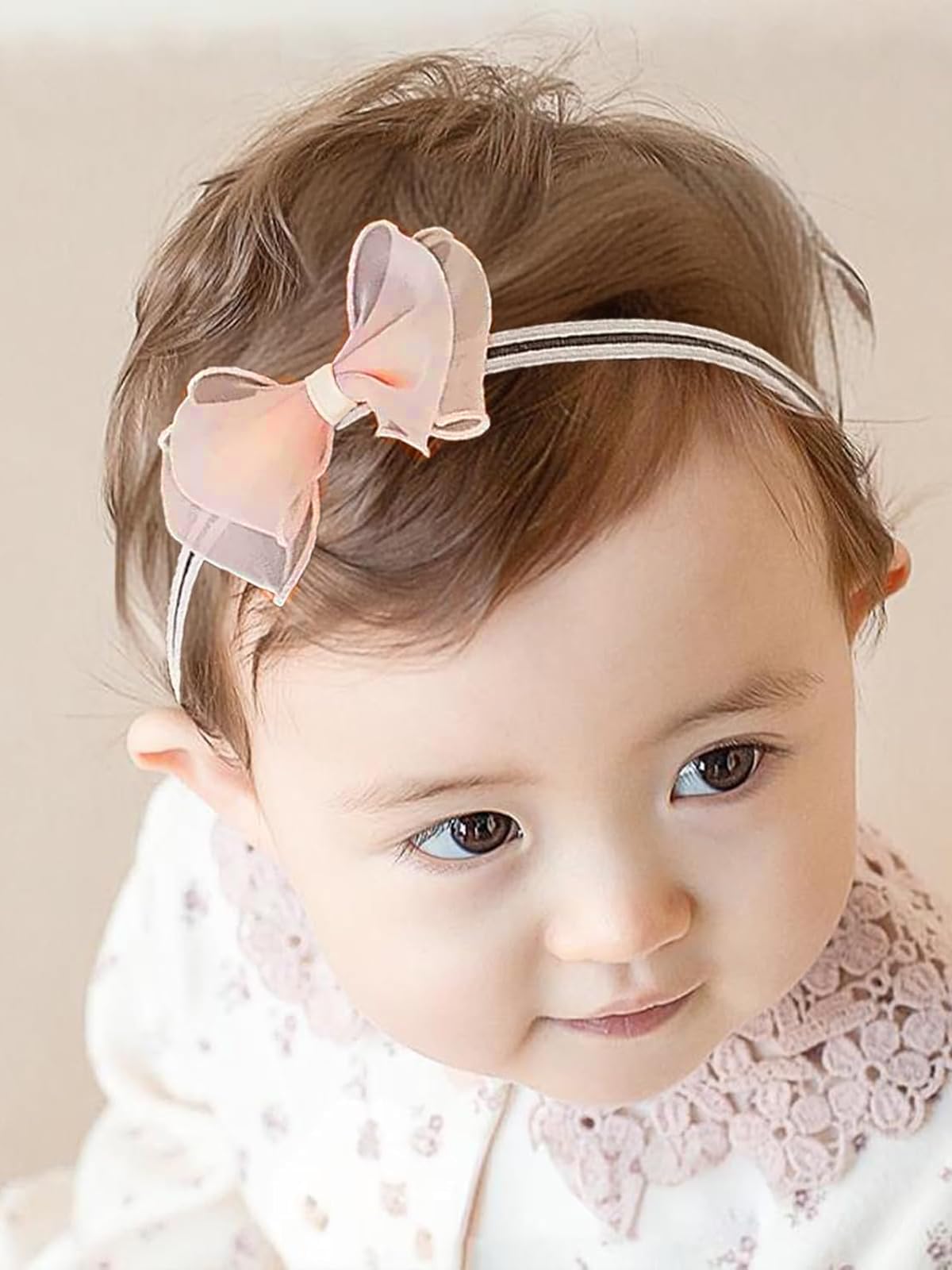 ICKEYOU Baby Girls Bow Lace Cute Pink Soft White Butterfly Knot Headbands for Newborn Toddler Christening Party Hair Accessories