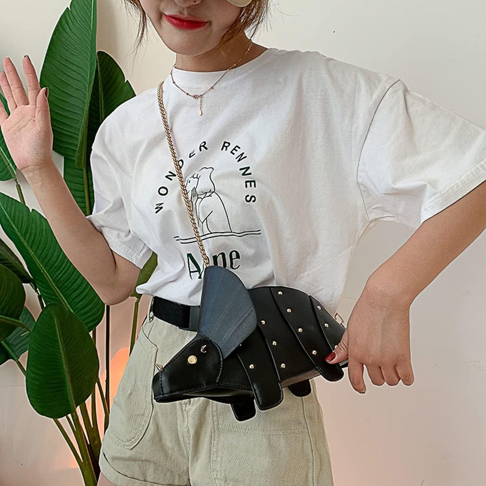 Womens Cute 3D Dinosaur Shape Shoulder Bag PU Leather Crossbody Purse Long Chain Zipper Messenger Handbag (Black)