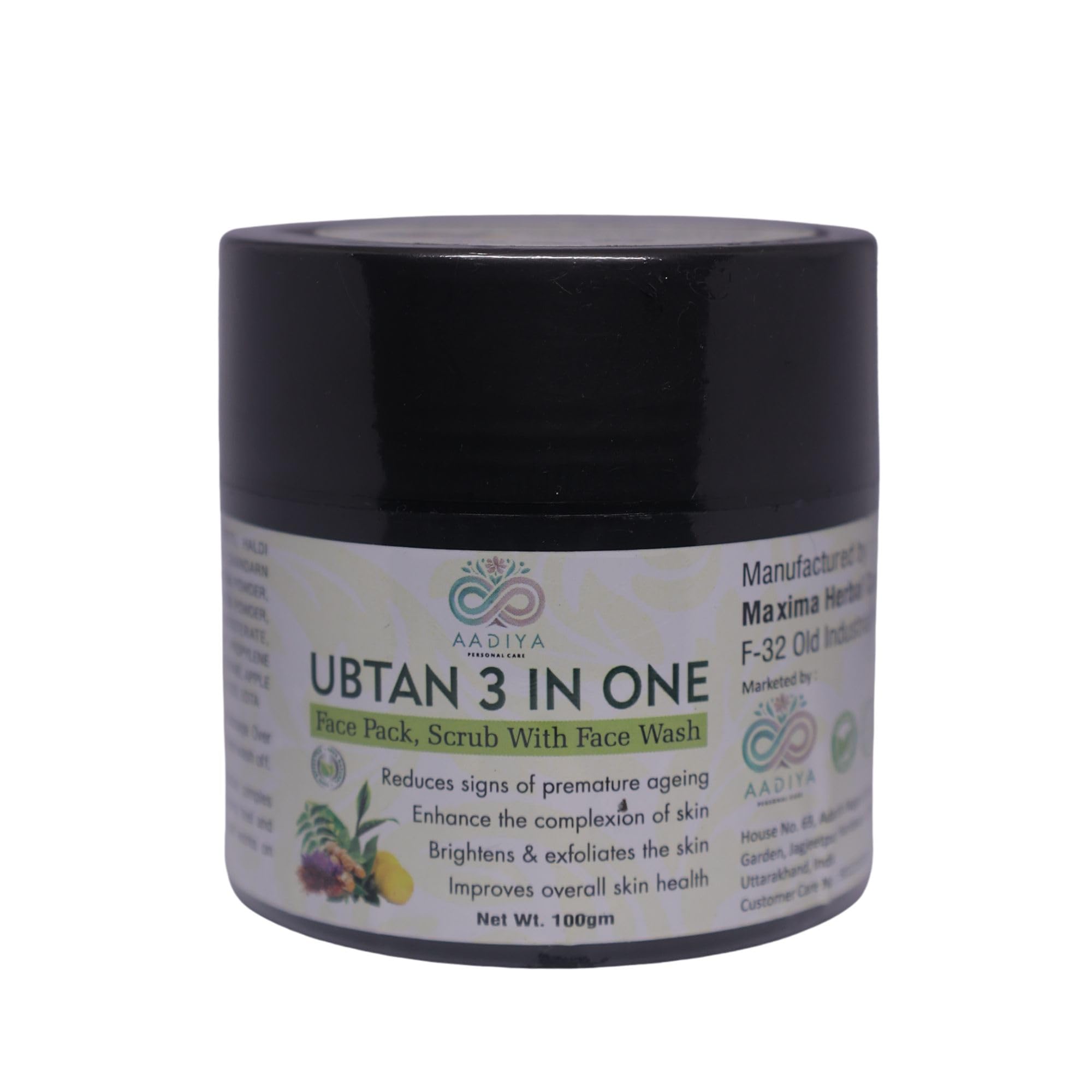 AADIYA PERSONAL CARE Ubtan 3 in 1 Face Pack Scrub and Face Wash 100g Anti-Ageing and Skin Brightening/ubtan for glowing skin/best ubtan for skin whitening/herbal ubtan for tan removal/tan removal ubtan/instant glow ubtan
