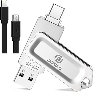 4 in 1 256GB Auto Backup-Photo-Stick Memory Storage for iPhone, iPad, Android Phones, Mac and Windows Computer Photo-Back-Up-Storage-Device Video Picture-Transfer-Thumb-Drive iPhone USB Flash Drive