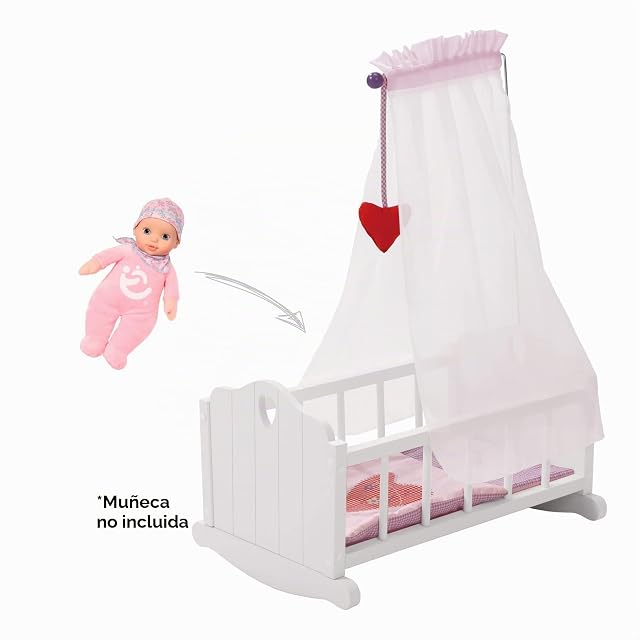 Foto 6 de 6 de roba Cuna de Muñeca Completa Fienchen - Incluye Textil Rosa - Manta + Almohada + Dosel y Soporte