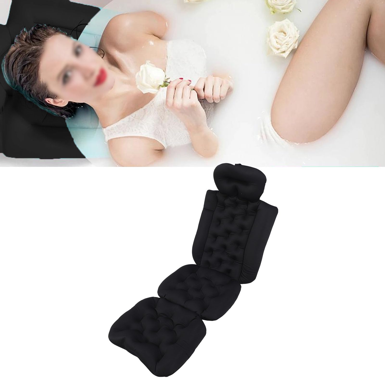 Alomejor Ganzkörper-Badewannenkissen, Weiches, Bequemes Spa-Kissen für Erwachsene, für Badewannen, Pools (Black)