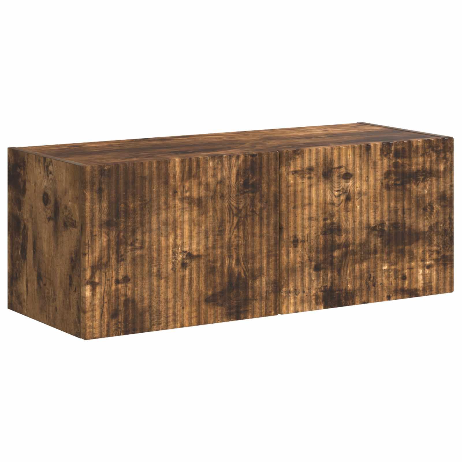 6-Piece Floating TV Stand Set, Smoked Oak Wall Mounted Console | Made of durable engineered wood, this space-saving media center optimizes storage in living rooms and media corners.