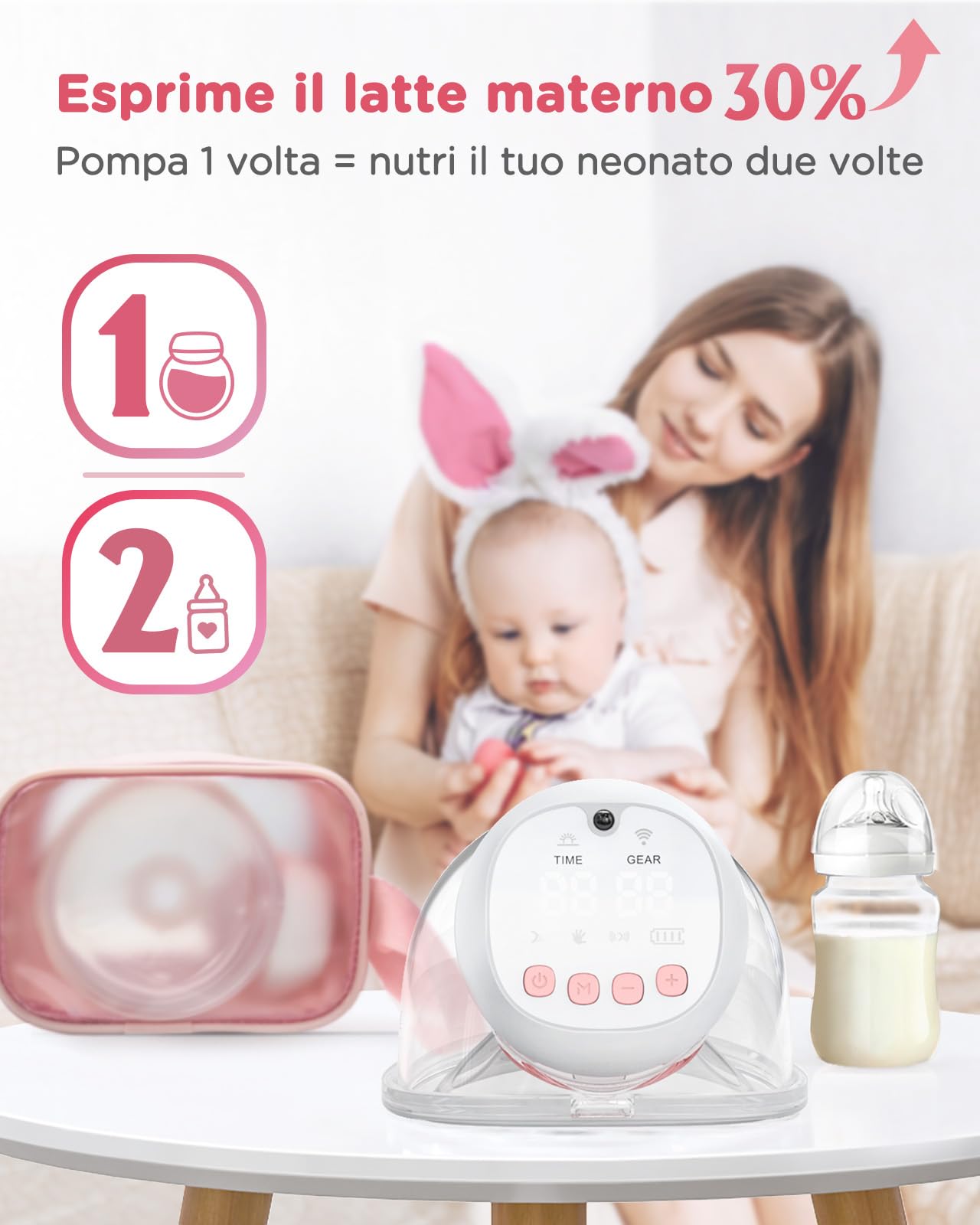 Jheppbay Tiralatte Elettrico Indossabile, Tiralatte Neonati Elettrico Portatile, 12 Livelli e 3 Modalità con Telecomando, Flangia 17/19/21 mm, Senza BPA