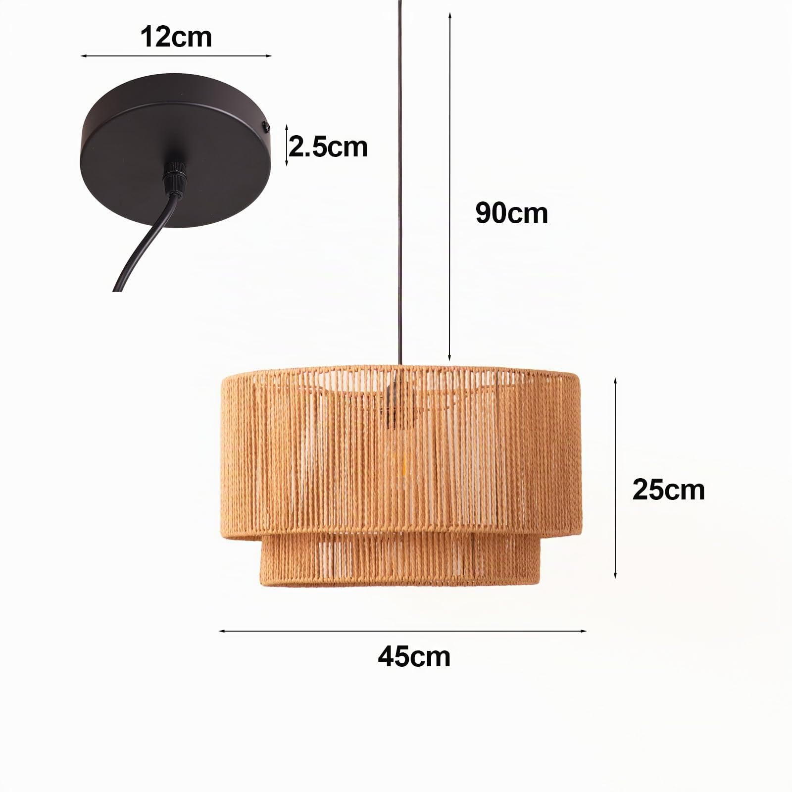 Alpinaluz Lampada a Sospensione Ø45 cm con Paralume in Carta Intrecciata a Mano e Struttura in Ferro Marrone Chiaro – Design Boho Vintage per Soggiorno, Sala da Pranzo e Camera da Letto Interni