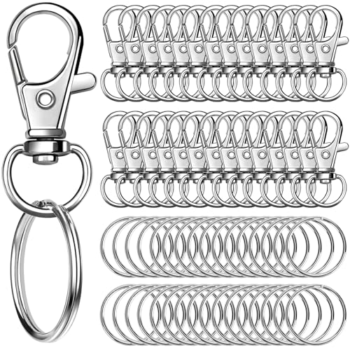 JOLCEEY 120pcs Swivel Lobster Clasps & Key Ring Hoops 60pcs Metal Keyring Clips Keychain Hooks and 60pcs Split Rings for Jewellery Making Hanging Crafts