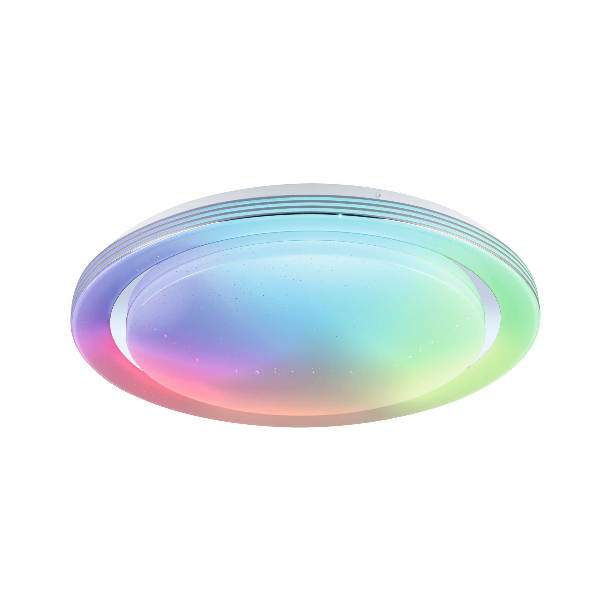 Paulmann 70547 LED Deckenleuchte Rainbow mit Regenbogeneffekt incl. 1x38,5 W dimmbar dynamicRGBW Farbsteuerung Chrom, Weiß Kunststoff, Metall 3000 K