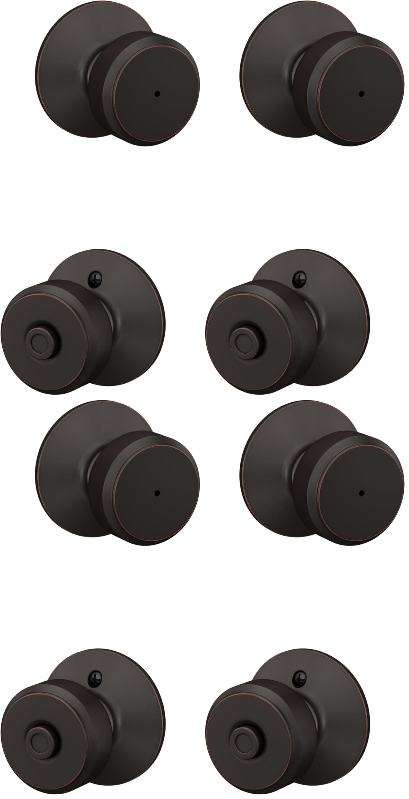 SCHLAGE F40 BWE 716 Bowery Door Knob, Bed &amp; Bath Privacy Lock, Aged Bronze (Pack of 4)