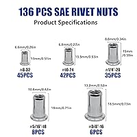 Vista 3 de Kits de tuercas remachables de acero inoxidable SAE y métrico JROUTH, surtido de 380 tuercas remachables y Nutsert, tamaños 8-32 10-24 1/4"-20