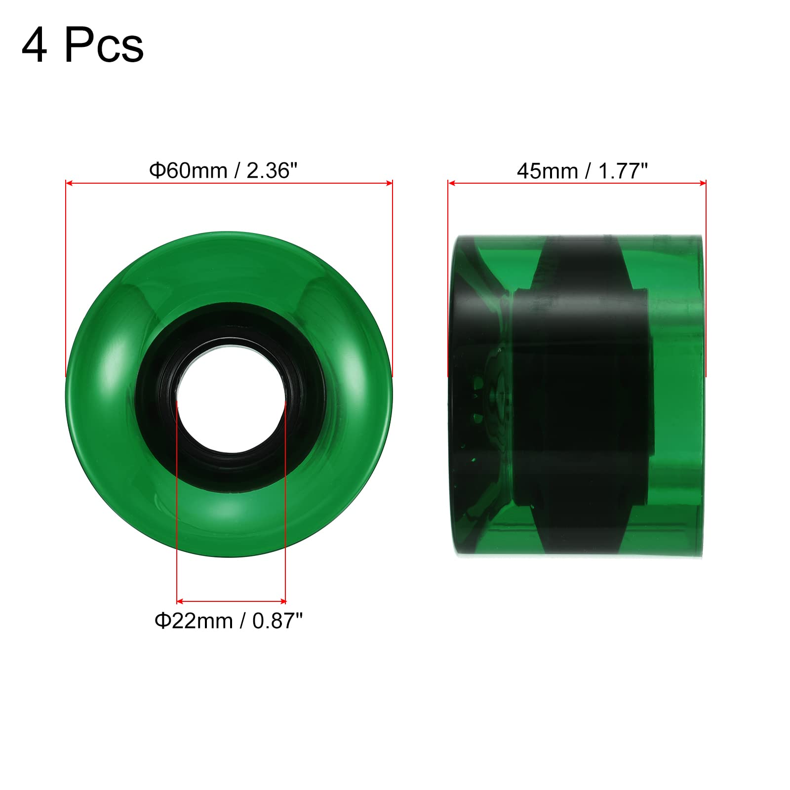 PATIKIL 60mm Longboard Wheels, 4 Pack Skateboard Wheel Street Wheels for Skateboards Cruiser Wheels Replacement 78A, Clear Green