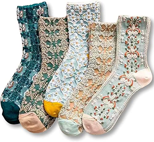 MarJunSep Cute Floral Crew Socks